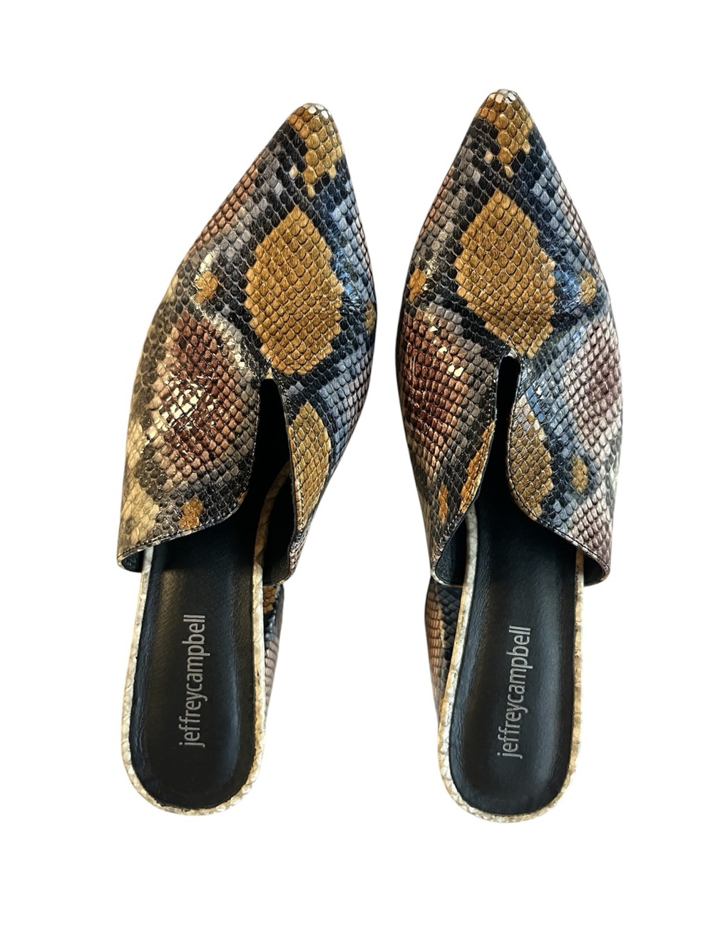 JEFFREE CAMPBELL SNAKE EMBOSSED HEELED MULES 8.5 WOMENS